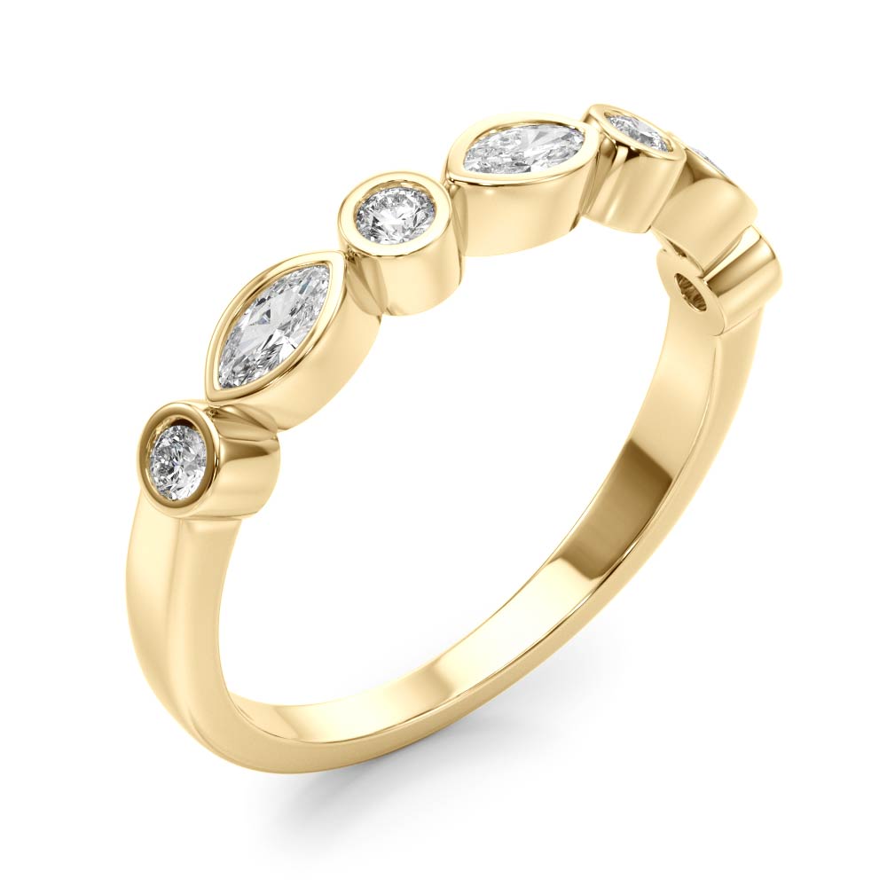 0.35Ct Marquise Round Bezel Set Wedding Band in 14K White/ Rose & Yellow Gold