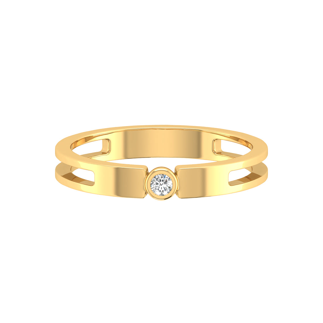 Wedding Band 14K Solid Gold 0.03Ct Bezel Set Diamond Engagement Rings Jewelry