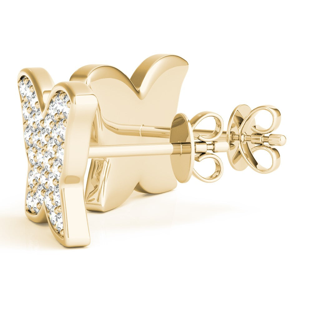0.65 Ct Round Diamond Butterfly Stud Earrings In 14K Solid Gold
