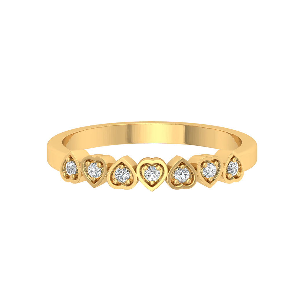 0.07Ct Diamond 14K Solid Gold Heart Shape Wedding Band Women Jewelry