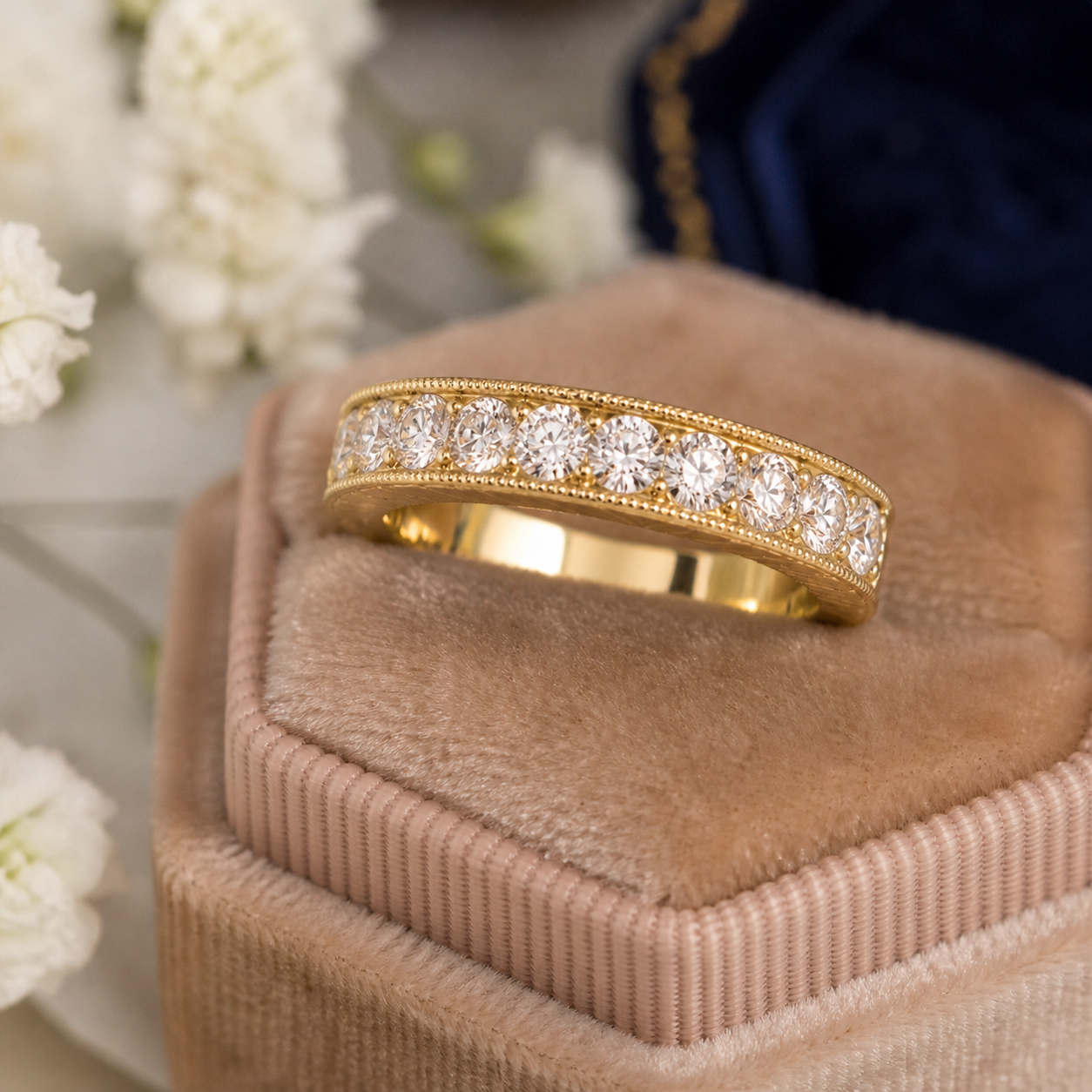 KohinoorGems | Wedding Band Channel Set 0.35CT Diamond Milgrained In 14K Yellow Solid Gold Jewelry
