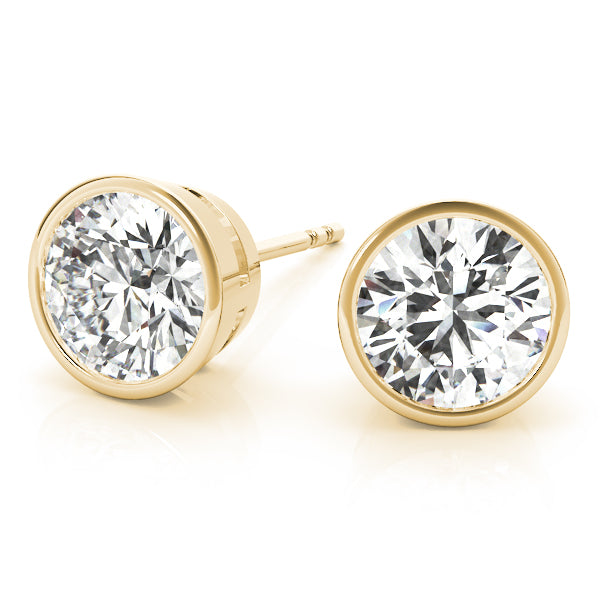0.20CT Bezel Set Brilliant Diamond Push Back Stud Earrings In 14K Gold