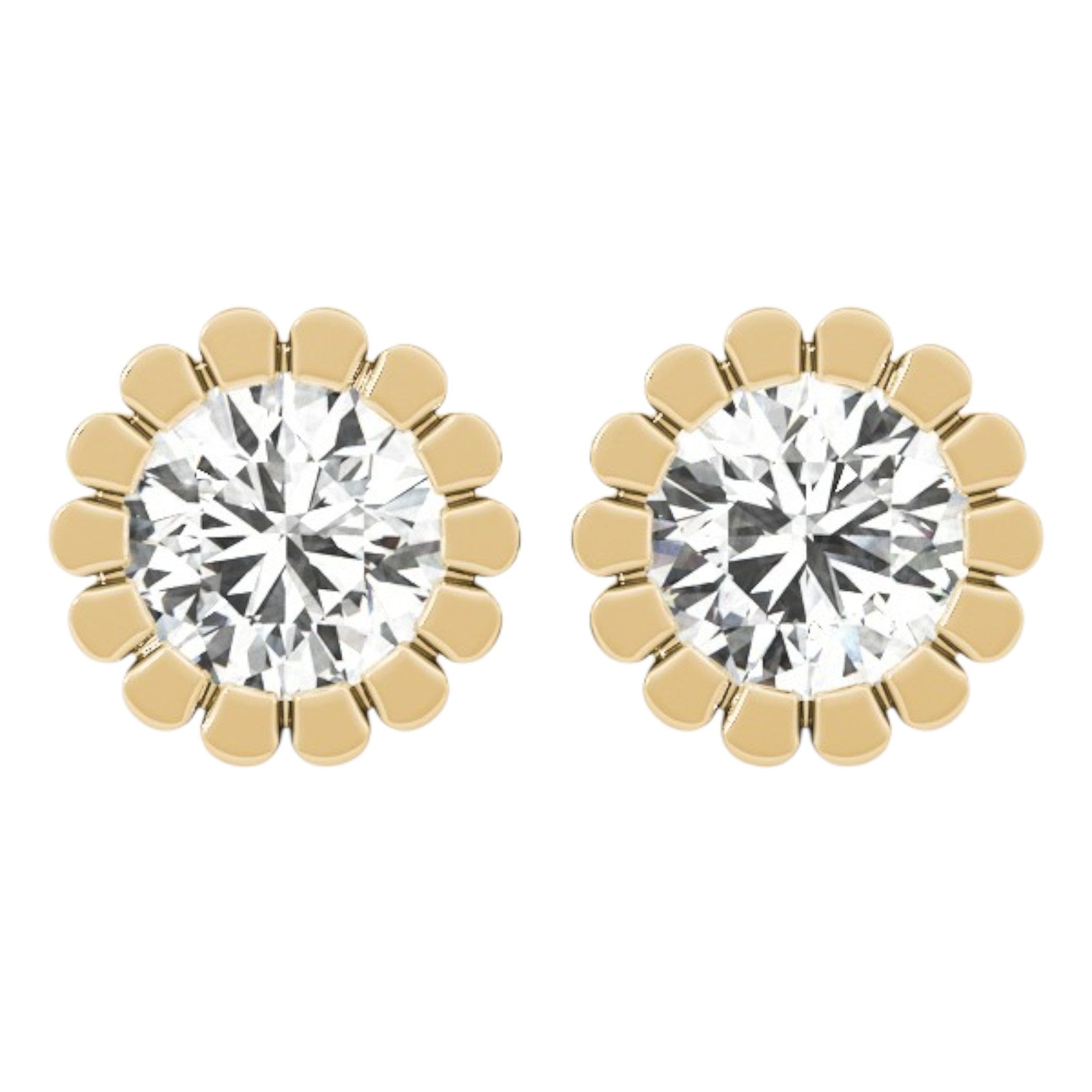 0.25  Carat Round FG/VVS1 Diamond Bezel Set Stud Earrings In Rose/ White & Yellow Gold