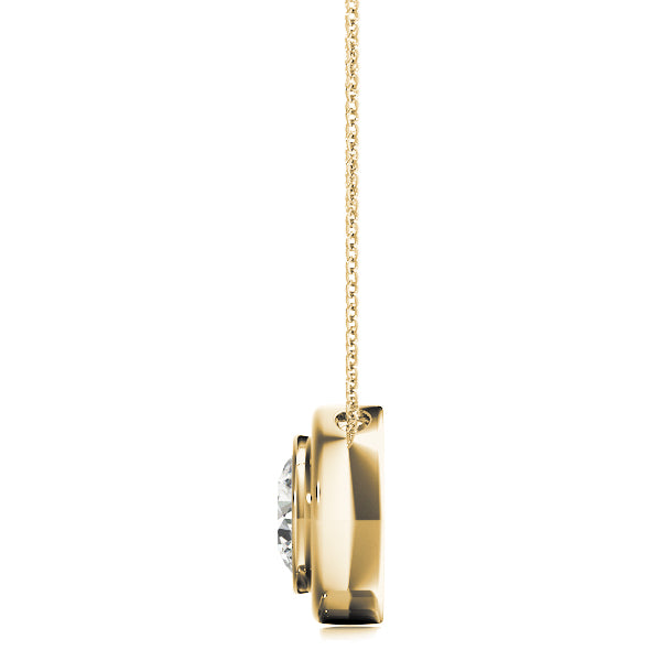0.50Ct Bezel Set Diamond Pendant Necklace In 14K Solid Gold