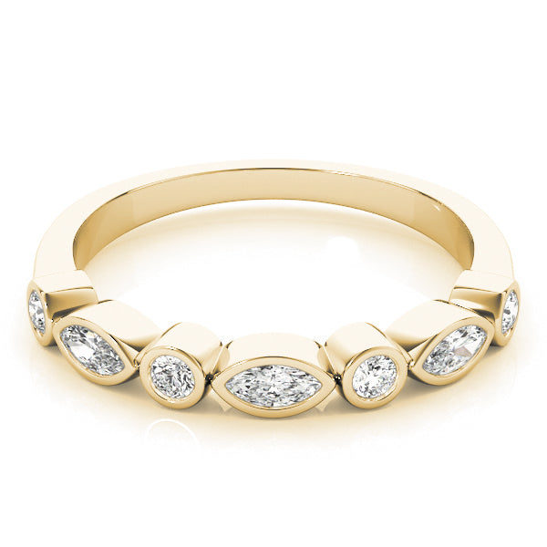 0.35Ct Marquise Round Bezel Set Wedding Band in 14K White/ Rose & Yellow Gold
