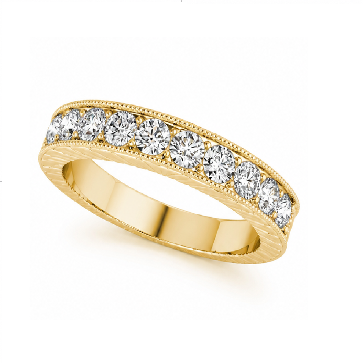 KohinoorGems | Wedding Band Channel Set 0.35CT Diamond Milgrained In 14K Yellow Solid Gold Jewelry