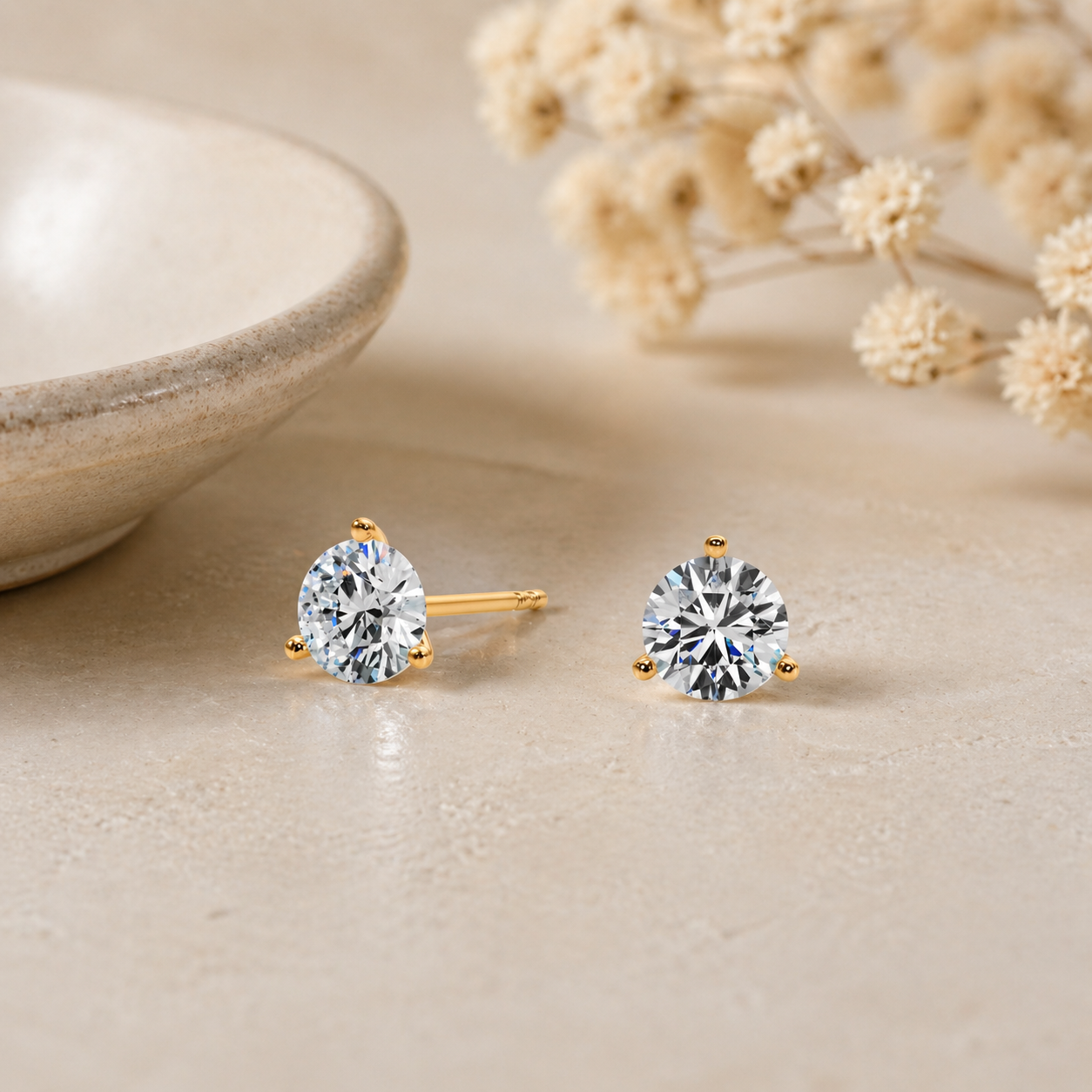 Martini Stud Earrings 0.75Ct Brilliant Diamond 14K Solid Gold Jewelry
