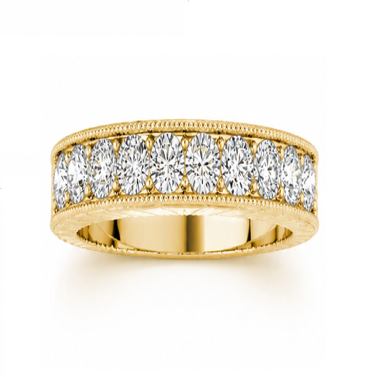 KohinoorGems | Wedding Band Channel Set 0.35CT Diamond Milgrained In 14K Yellow Solid Gold Jewelry