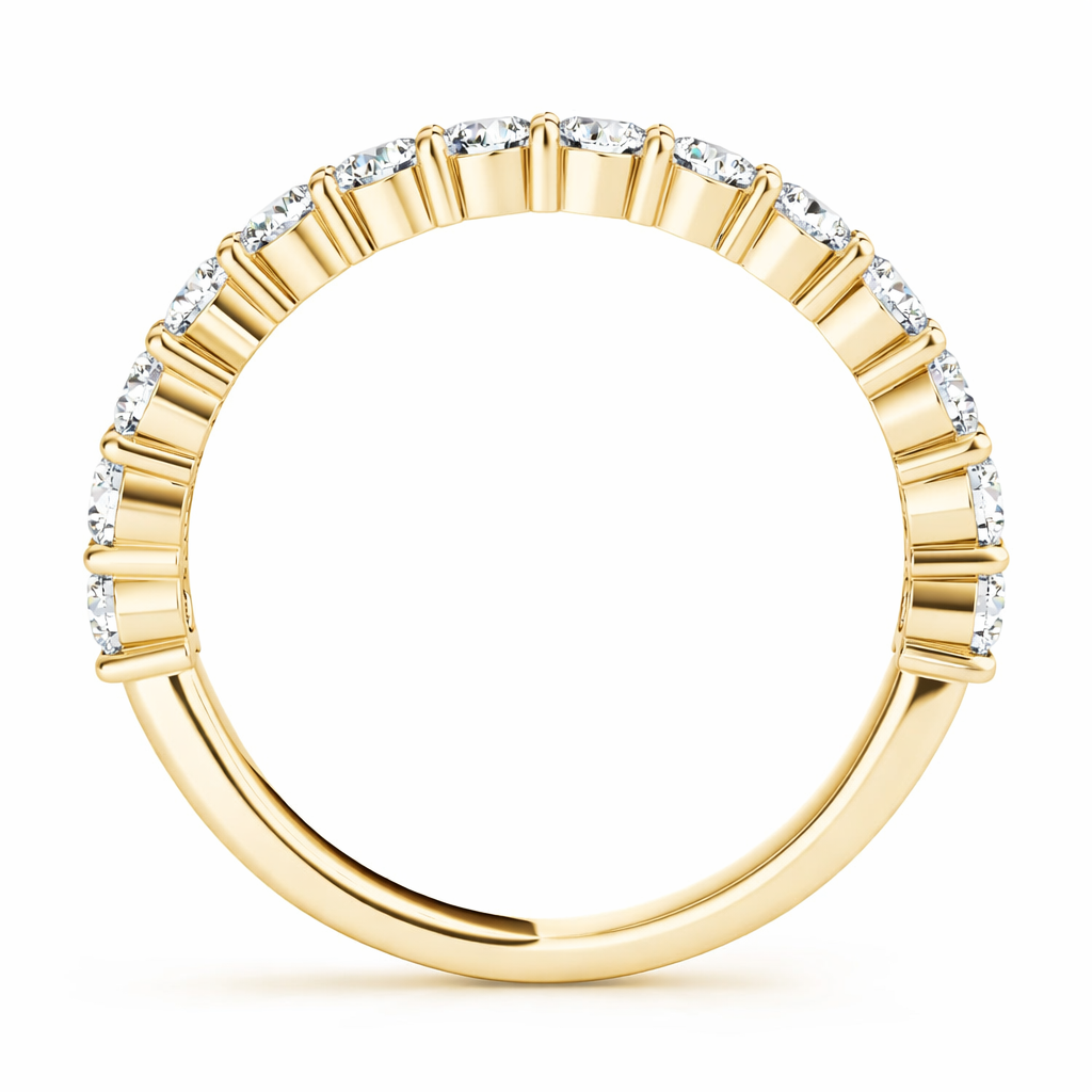 0.10 CT Brilliant Diamond Half Eternity Ring in 14K Solid Yellow Gold