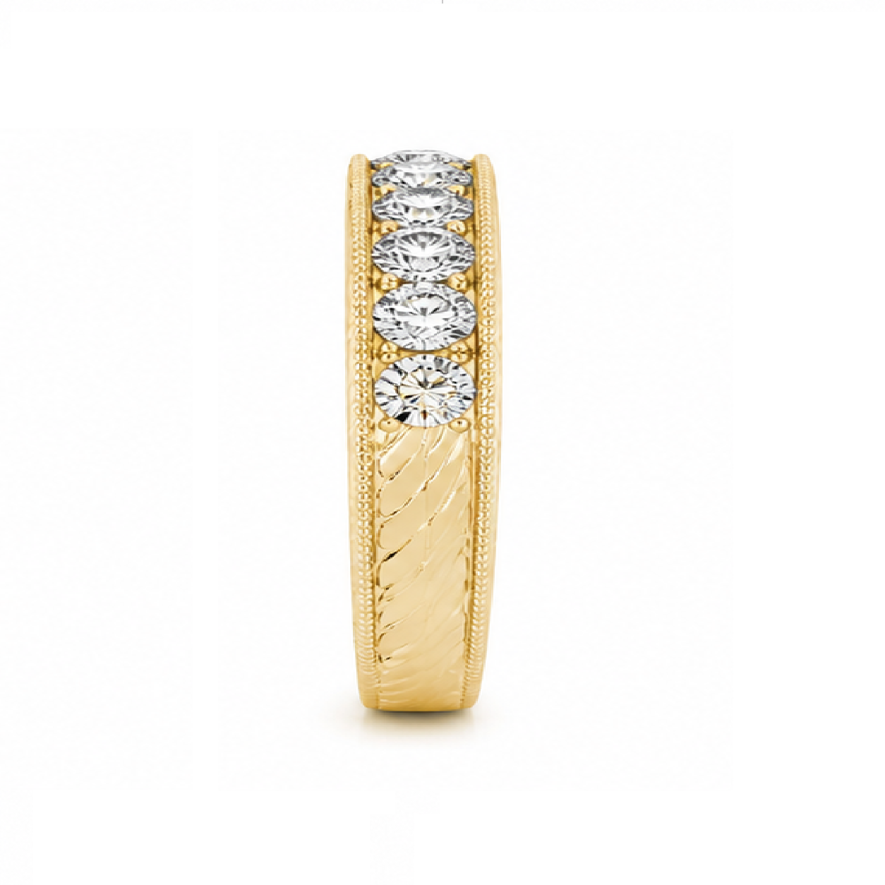 KohinoorGems | Wedding Band Channel Set 0.35CT Diamond Milgrained In 14K Yellow Solid Gold Jewelry