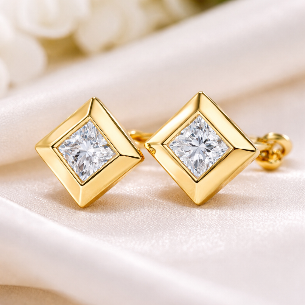 0.25 Ct Princess Cut Diamond Stud Earrings in 14K Rose Gold