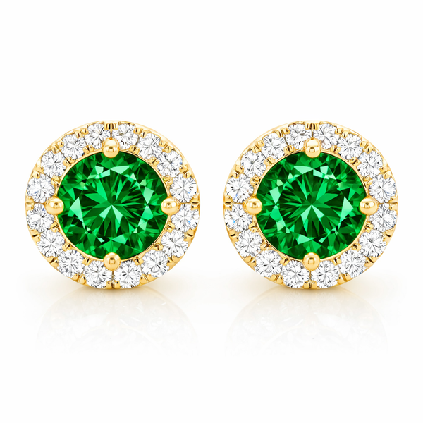 Halo Emerald Diamond Stud Earrings 0.50 Ct Total 14K Yell...
