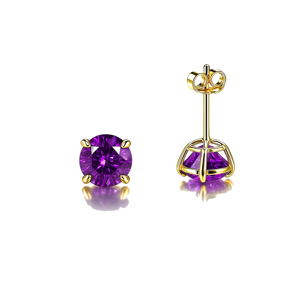 6mm Amethyst February Birthstone Stud Earrings in 14K Yellow Gold – Push Back