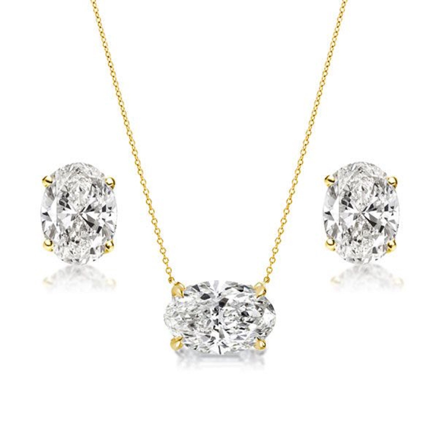 4.50 Ct Oval Pendant Necklace & Oval Stud Earrings Set in 18K Gold Plated with Sapphire Stones