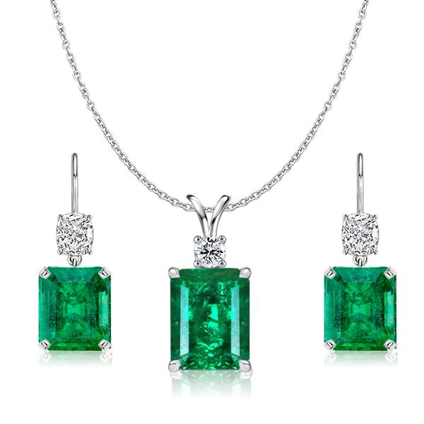 2.60 CT. TW. Emerald Cut Emerald Necklace & Drop Earrings Set