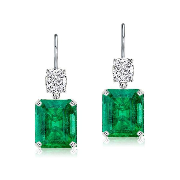 2.60 CT. TW. Emerald Cut Emerald Necklace & Drop Earrings Set