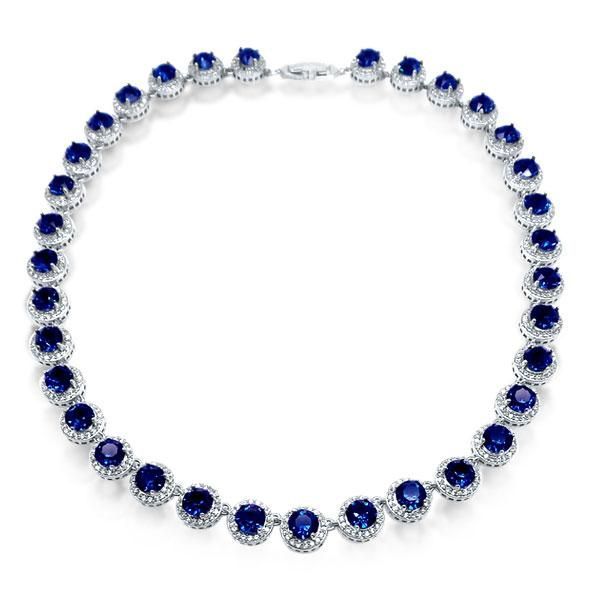 29.40 CT. TW. Blue Sapphire Halo Tennis Necklace & Stud Earrings Set