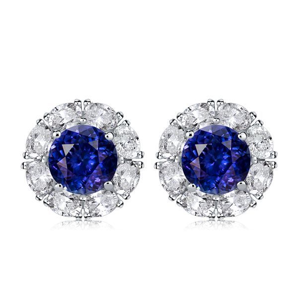 29.40 CT. TW. Blue Sapphire Halo Tennis Necklace & Stud Earrings Set