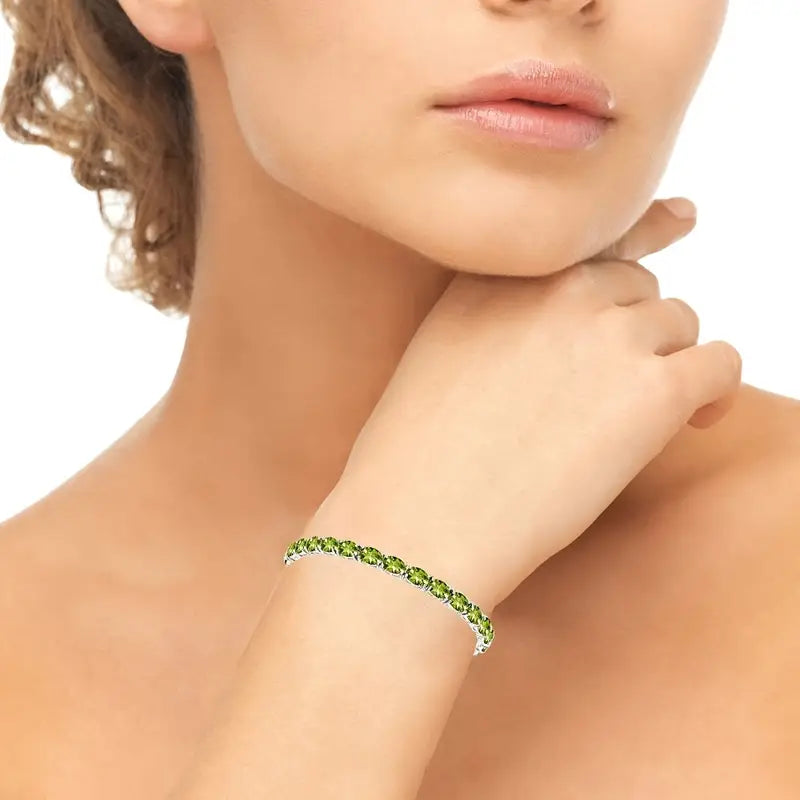 Green Peridot Women's Tennis Bracelet Silver Tennis Bracelets for Women