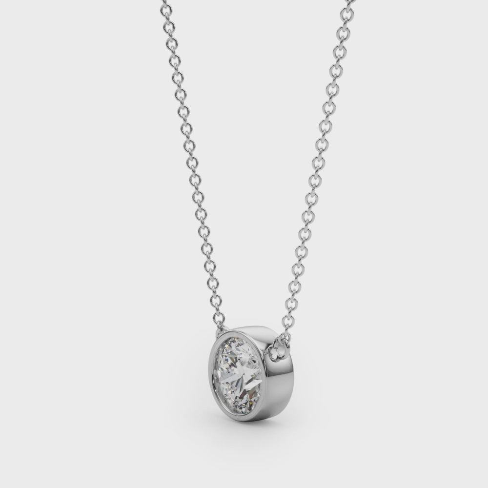 1/4 Ct Round Diamond Bezel Set Pendant Necklace in 14K White Gold