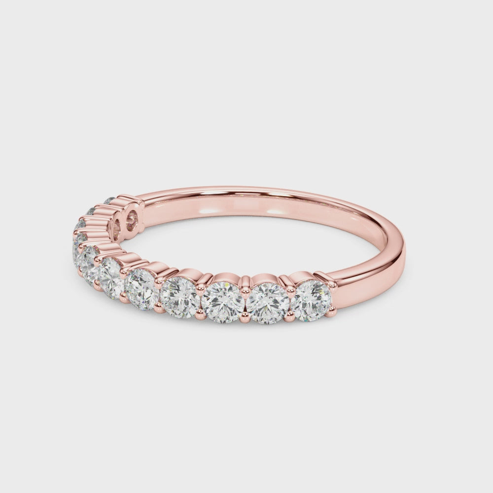 Lab Grown Diamond Half Eternity Ring in 14K Rose Gold | Round Diamond Wedding Band | Stackable Diamond Ring