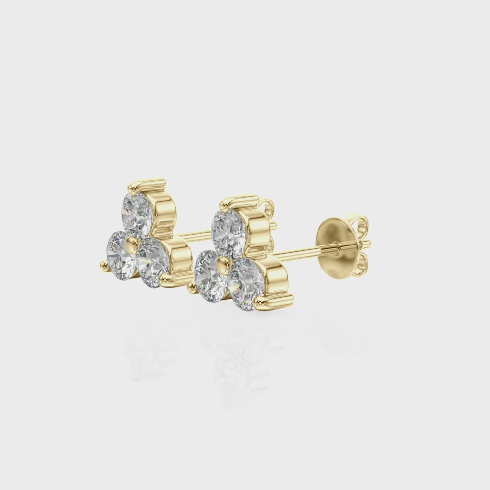 0.25 Carat Diamond Three Stone Stud Earrings In 14K White/ Rose & Yellow Gold
