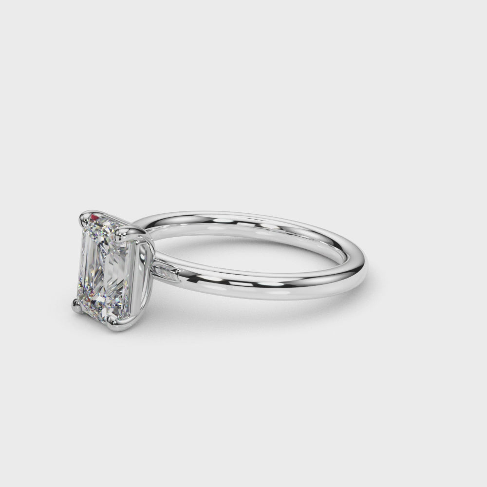 Engagement Ring 0.50Ct Emerald Diamond Solitare Ring In 14K White Gold