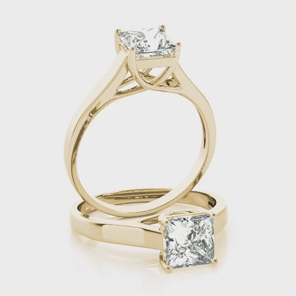 1.00CT Princess Diamond Solitaire Engagememt Rings In 14K Gold