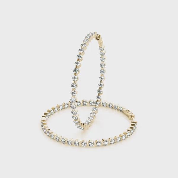 1.14CT Diamond 25mm Diameter Hoop Earrings In 14K Yellow Gold