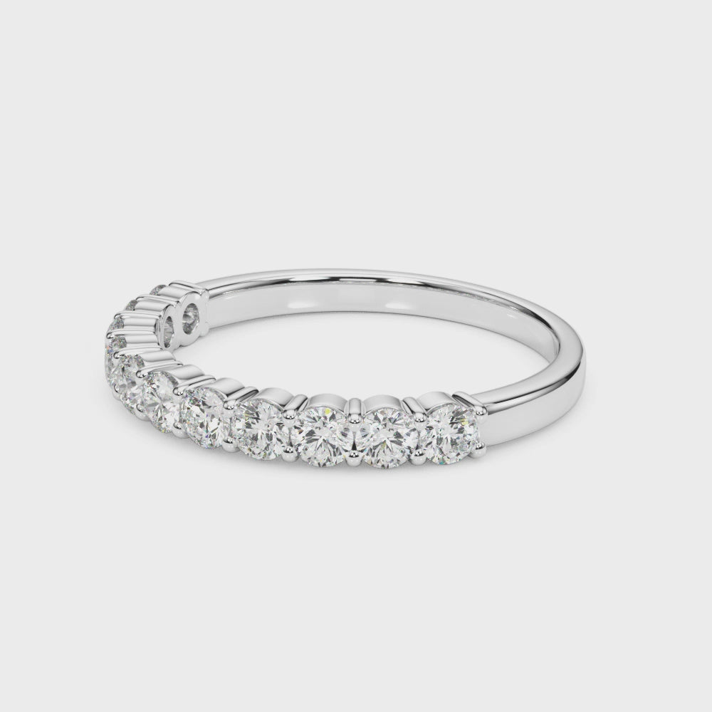 0.11 Ct Lab Grown Diamond Half Eternity Ring in 14k White Gold | Round Diamond Wedding Band | Stackable Diamond Ring