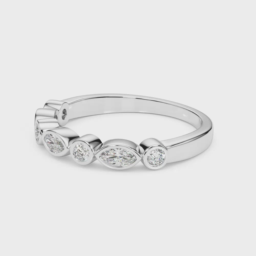 0.35Ct Marquise Round Bezel Set Wedding Band in 14K White/ Rose & Yellow Gold