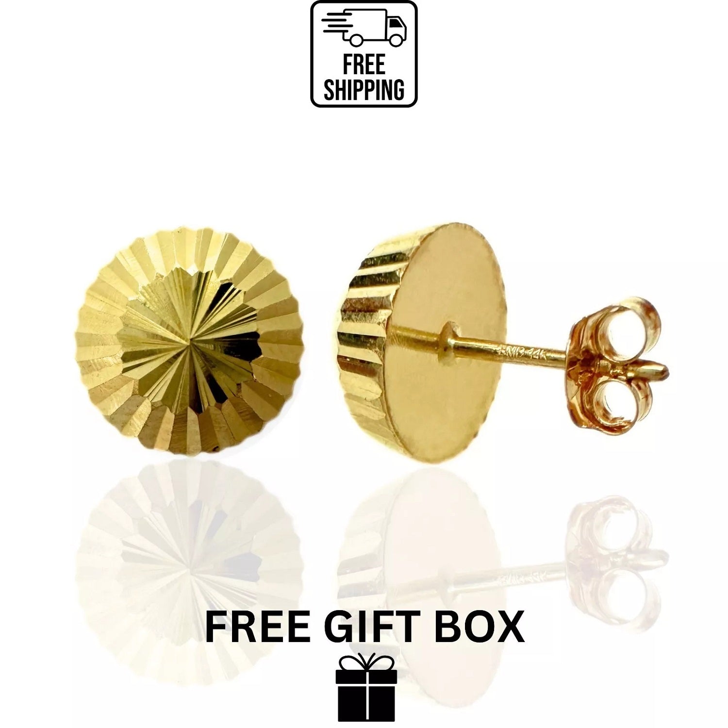 Stud Earrings 5mm 14k Yellow Gold Half Ball Diamond Cut Push Back Earrings.