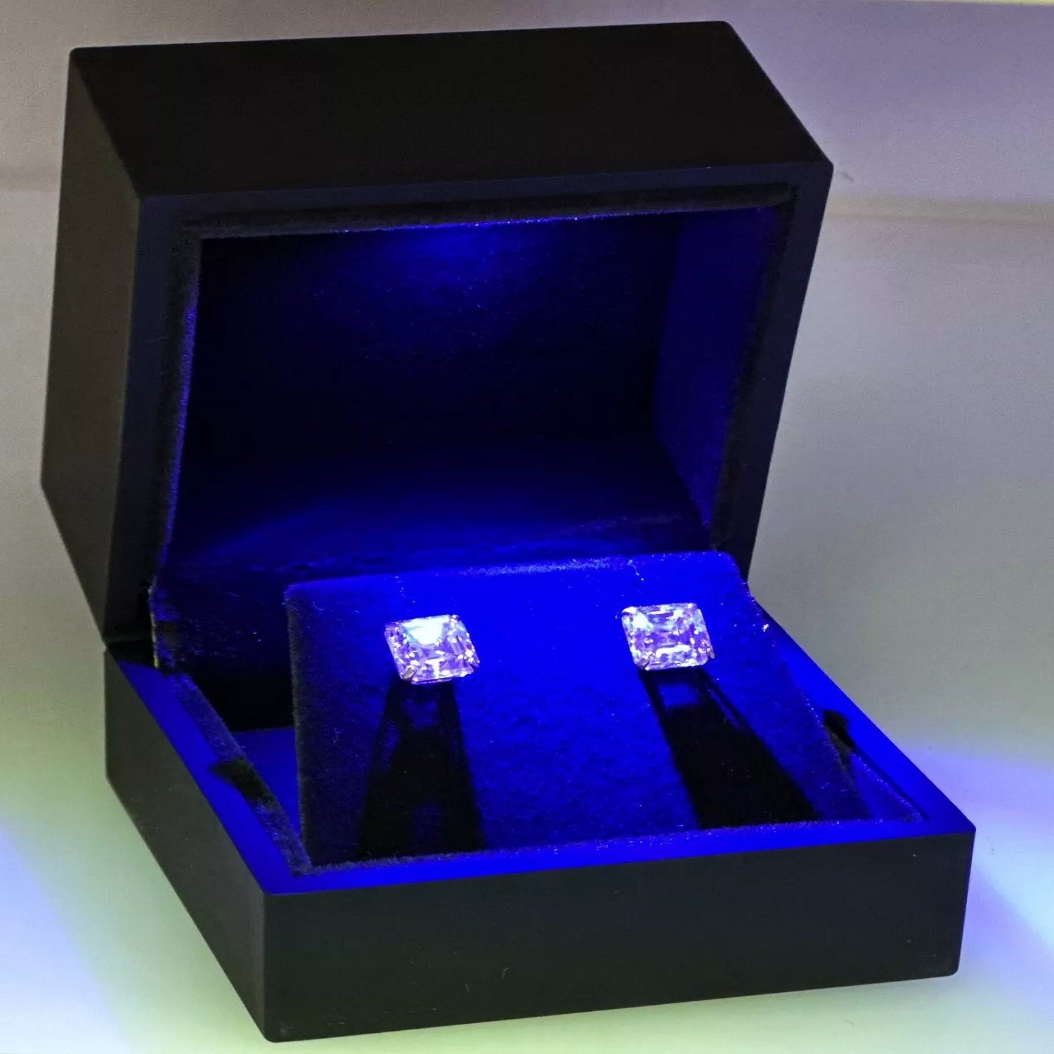 GRA Certified 4mm D-VVS1 Asscher Moissanite Push Back Stud Earrings in 14K Yellow Gold