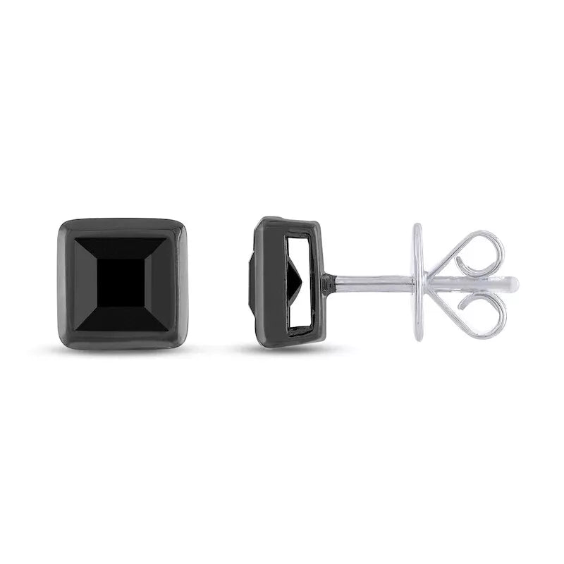 Men's Black Simulated Diamond Square Stud Earrings in 925 Sterling Silver (1.00 ctw)