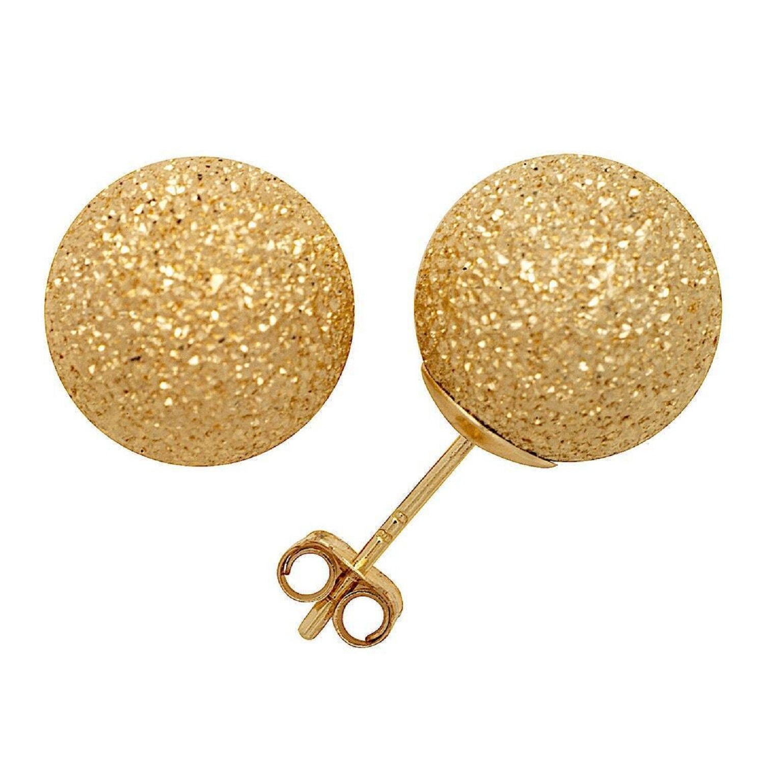 Ball Earrings 14K Yellow Gold 4mm Lazer Cut Women Jewelry With Push Back